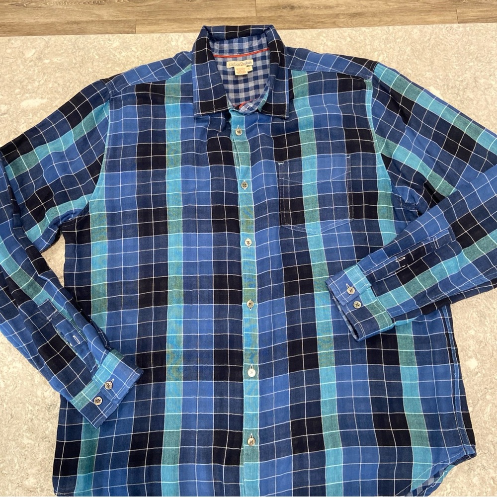 Carbon2cobalt Blue and Black Plaid Men's Shirt-Large